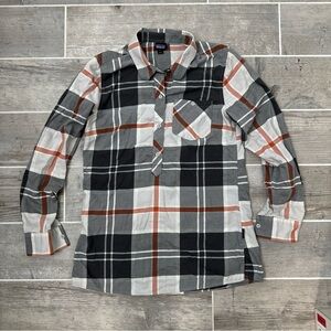 Patagonia Featherstone Plaid Organic Cotton Long Sleeve Tunic Top Gray Size S